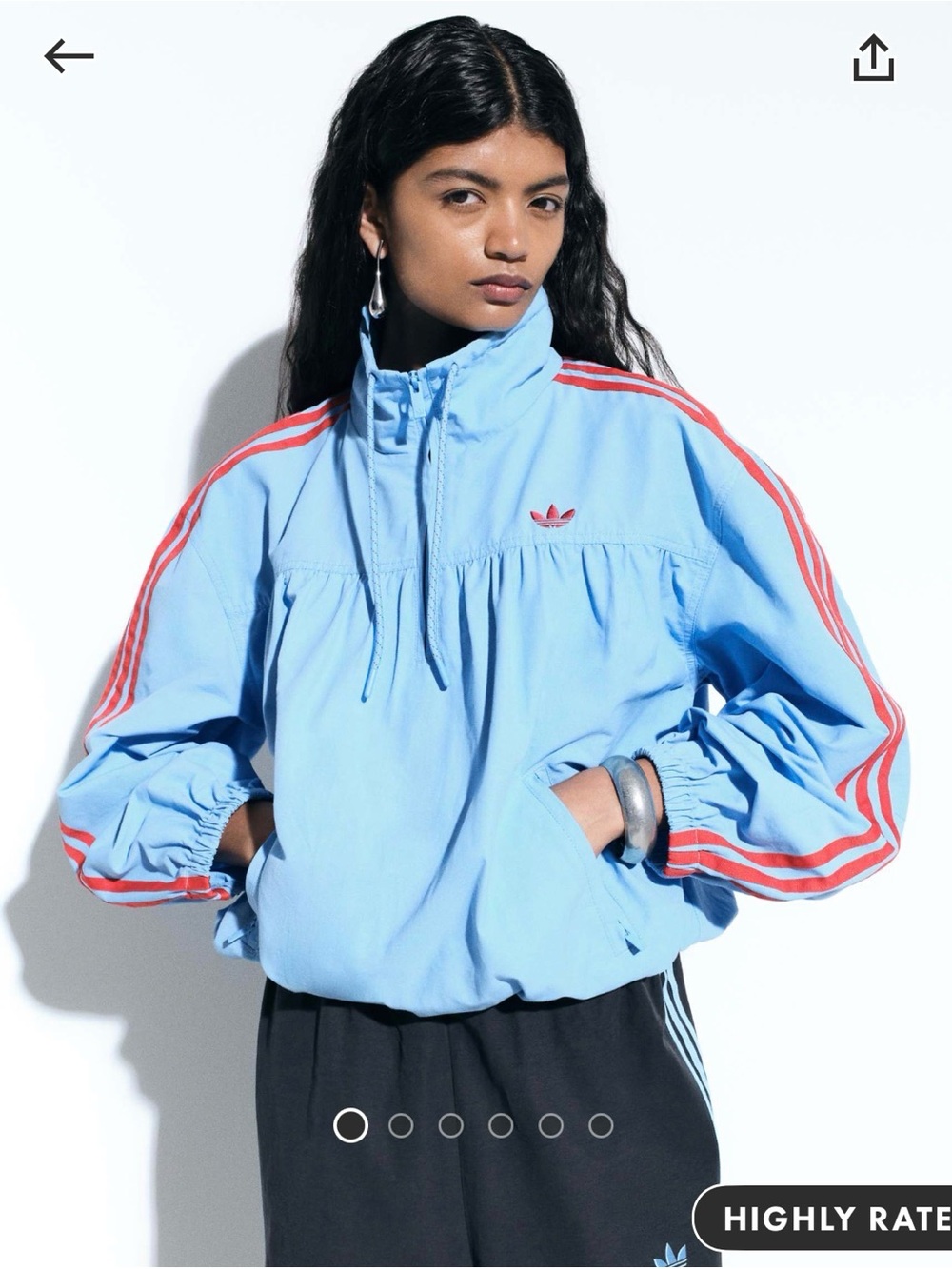 Asos x adidas Originals Light Blue Bomber Jacket with Red Stripes size large